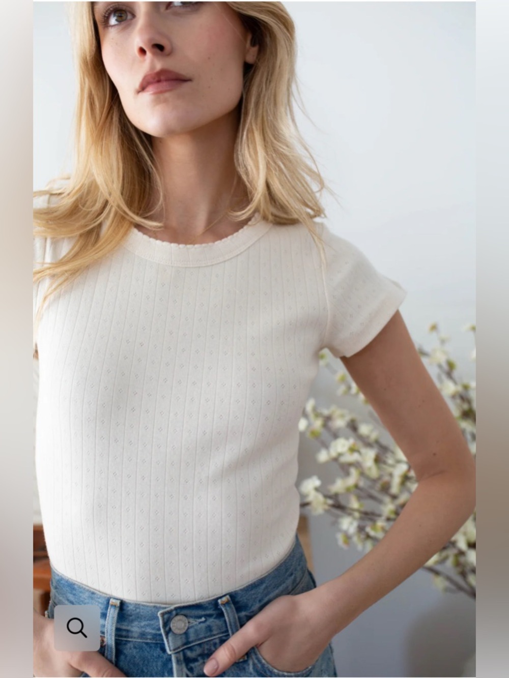 NWT Marea Pointelle Crewneck Short Sleeve Tee in Ivory size Large